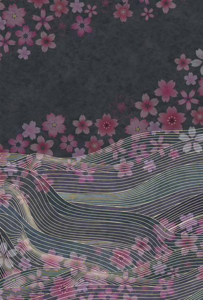 Flores de cerezo ondulan fondo patrón japonés - Vector, Imagen