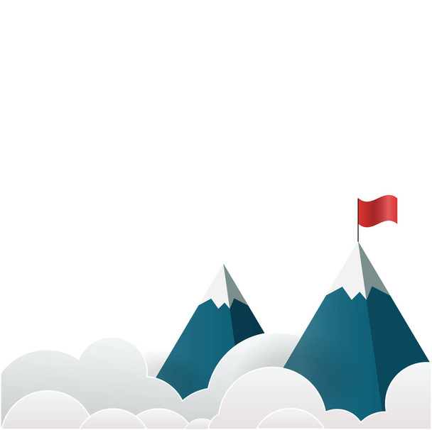 Paper art landscape with flag on the mountain. Success concept illustration. Overcoming difficulties. - Vector, Image