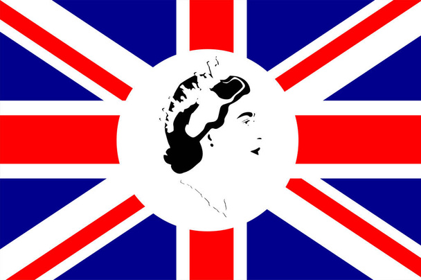 Queen Elizabeth Face Portrait Black With British United Kingdom Bandera National Europe Emblema Icono Vector Ilustración Elemento de diseño abstracto - Vector, imagen
