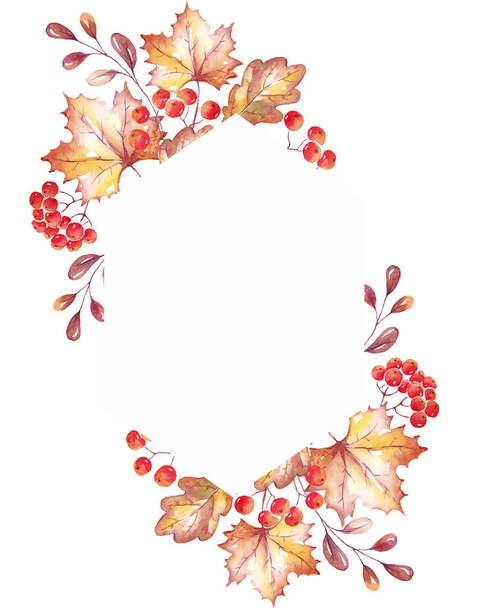 Fall leaves frame. Watercolor clipart - Photo, Image