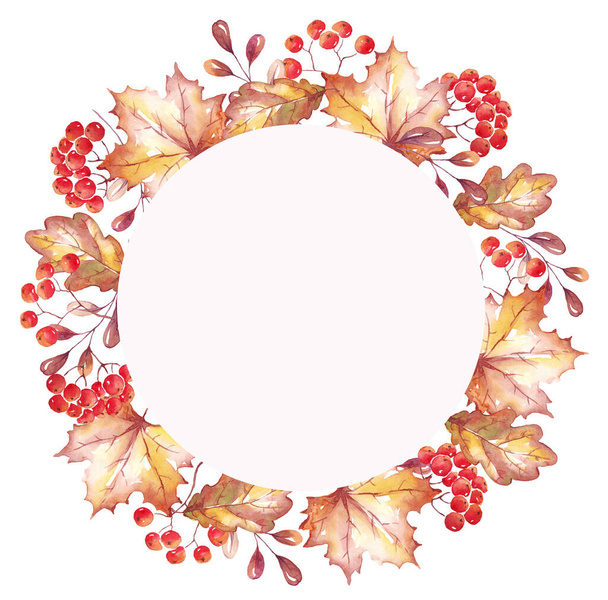 Fall leaves frame. Watercolor clipart - Photo, Image