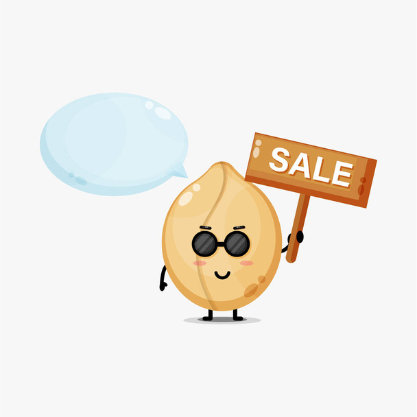 Cute peanut mascot with the sales sign - Vector, Imagen