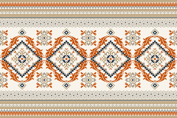 Floral cross stitch embroidery on white background.geometric ethnic oriental seamless pattern traditional.Aztec style abstract vector illustration.design for texture,fabric,clothing,wrapping,carpet. - Vektori, kuva