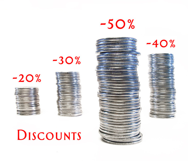 Columns of coins, discounts. - Photo, Image