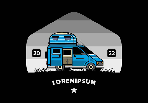 Velký van karavan se střešní box stan ilustrační odznak design - Vektor, obrázek