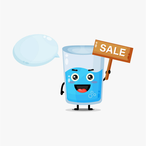 Cute water glass mascot with the sales sign - Vector, Image