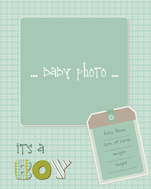 Baby Boy Arrival Card with Photo Frame in vector - Vektör, Görsel