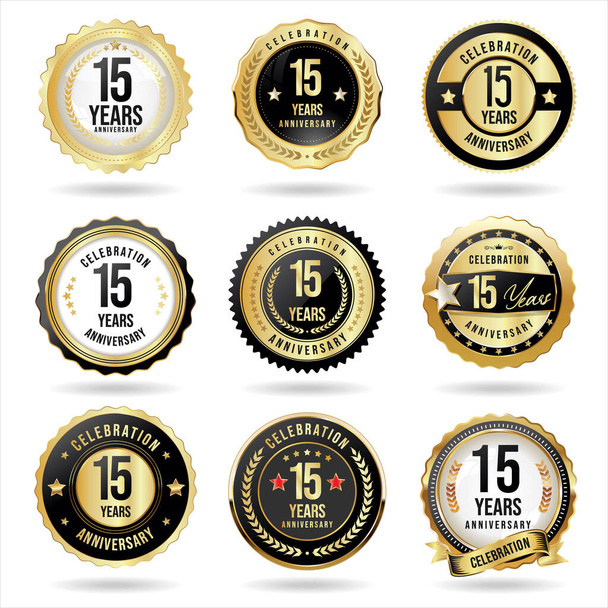 Collection of golden anniversary badge and labels vector illustration  - Vector, afbeelding