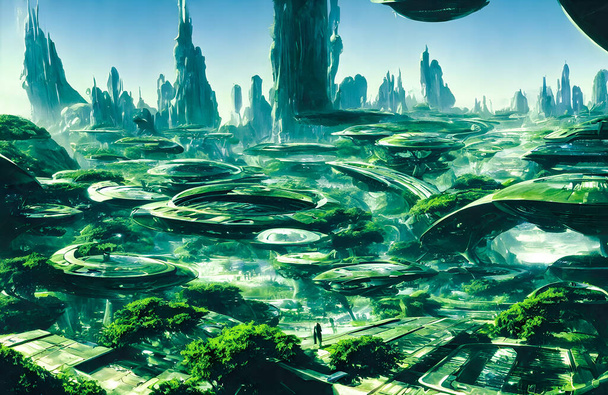 Ciudad verde eco futurista. ilustración 3d de alta calidad - Foto, Imagen