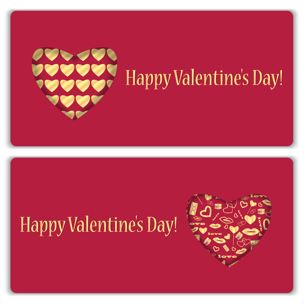 Set of gift cards with gold pattern for Valentine's Day - Vector, imagen