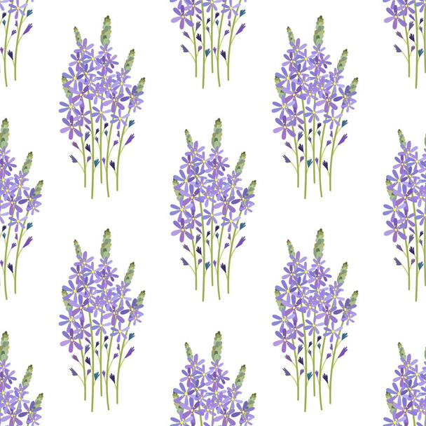 Camassia  bouquet. Lilac flowers. Floral seamless pattern. Delicate flower arrangement. - Вектор,изображение