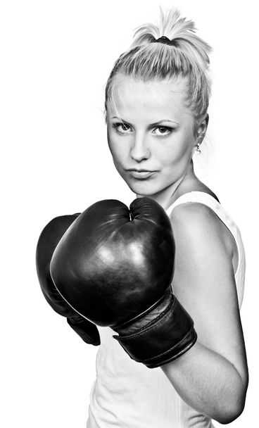 Beautiful blonde girl in boxing gloves - Φωτογραφία, εικόνα