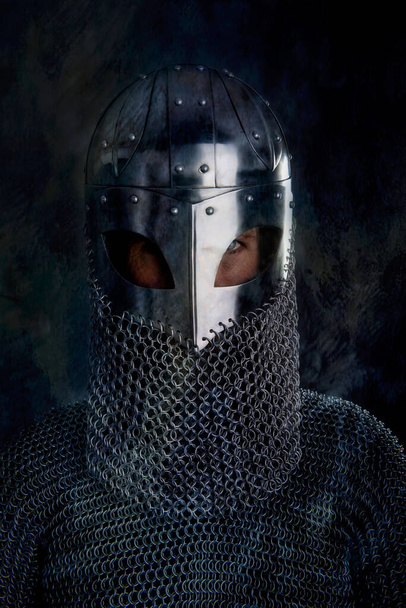 Viking warrior with helmet close up - Φωτογραφία, εικόνα