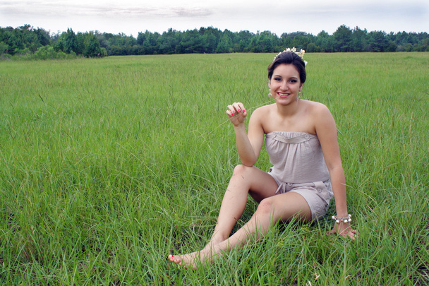 Beautiful Brunette in a Grassy Field (8) - Zdjęcie, obraz