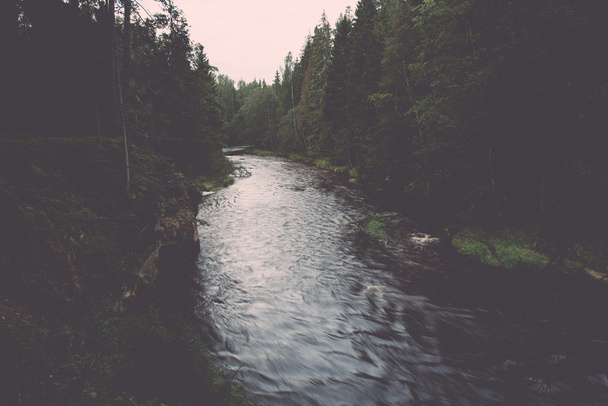 mountain river in summer surrounded by forest - vintage retro - Photo, Image