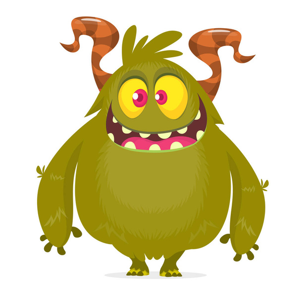 Funny cartoon creature with big horns. Vector illustration - Vecteur, image