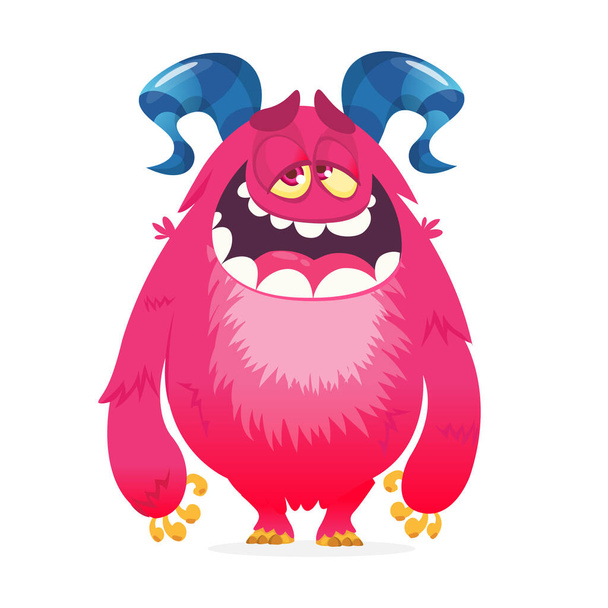 Funny cartoon monster with tired or sleepy expression on his face. Vector illustration - Vettoriali, immagini