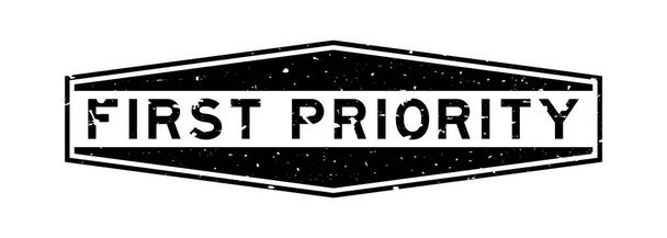 Grunge černá první prioritní slovo šestiúhelník gumové razítko na bílém pozadí - Vektor, obrázek