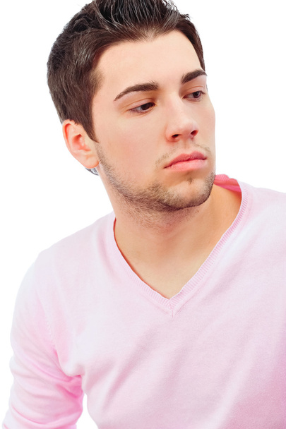 Fashion male portrait looking away deep in thought - isolated ov - Foto, imagen