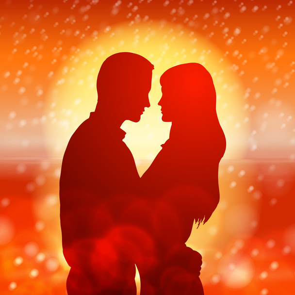 Couple over christmas background with snowflakes - Vettoriali, immagini