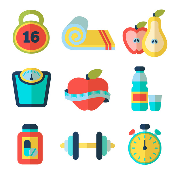 Set von Fitness-Flach-Symbolen. Vektorillustration - Vektor, Bild