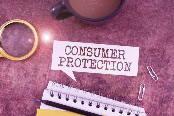 Podpis tekstowy przedstawiający przepisy dotyczące ochrony konsumentówPrawo sprawiedliwego handlu w celu zapewnienia ochrony praw konsumentów, koncepcyjne prawo dotyczące uczciwego handlu w celu zapewnienia ochrony praw konsumentów - Zdjęcie, obraz