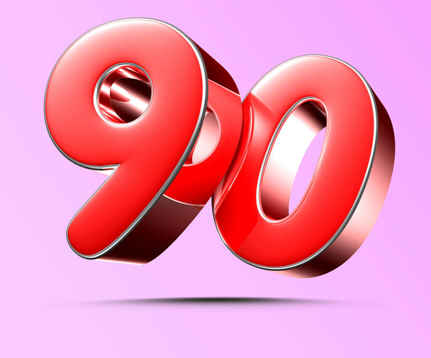 Number 90 red 3D illustration on light pink background have work path. - Photo, Image