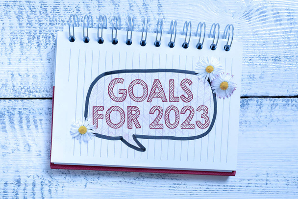 Inspiração mostrando o sinal Metas para 2023As seguintes coisas que você quer ter e alcançar em 2023, foto conceitual As seguintes coisas que você quer ter e alcançar em 2023 - Foto, Imagem