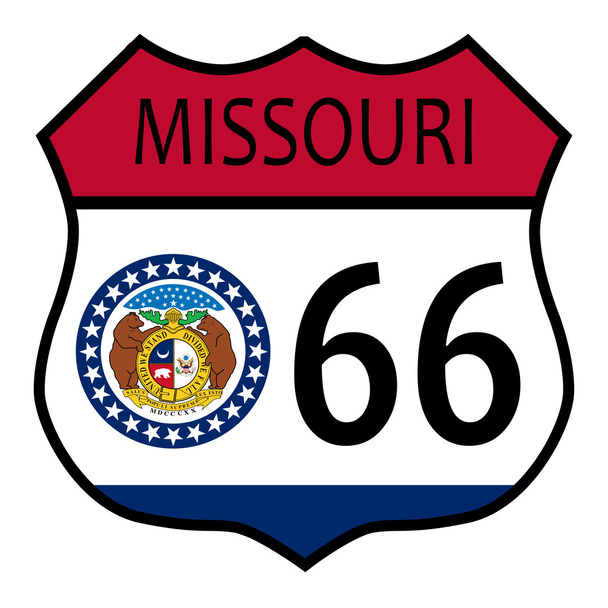 Trasa, którą 66 Missouri podpisać i flaga - Wektor, obraz
