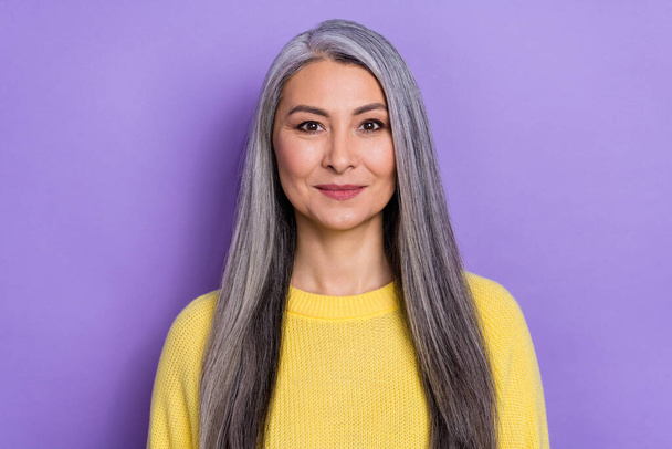Portrait of beautiful successful skilled business lady own modern it company isolated on violet color background. - Fotó, kép