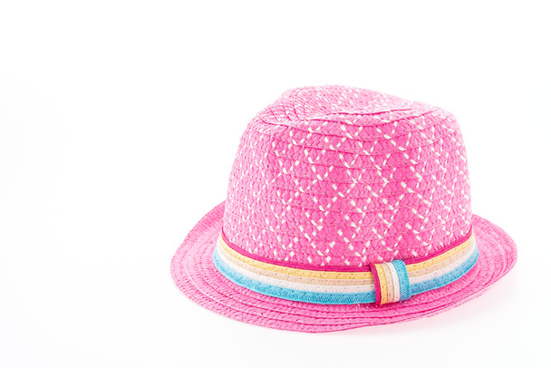 Chapéu de palha rosa isolado no fundo branco
 - Foto, Imagem