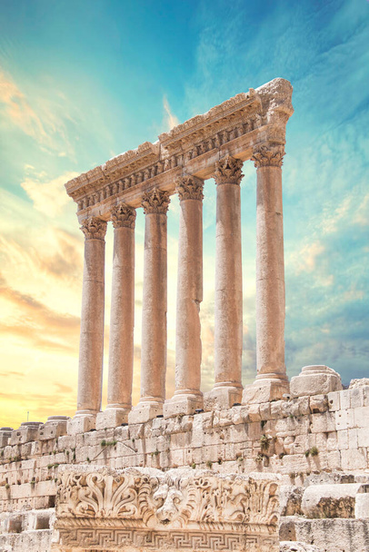 Beautiful view of the Massive columns of the Temple of Jupiter in the ancient city of Baalbek, Lebanon - 写真・画像