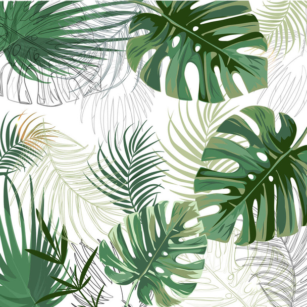 Summer Tropical Exotic Green Palm Leaves Pattern - Vector, Imagen