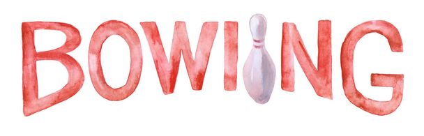 suluboya kelime bowlingi beyaz arka planda iğnelerle - Fotoğraf, Görsel