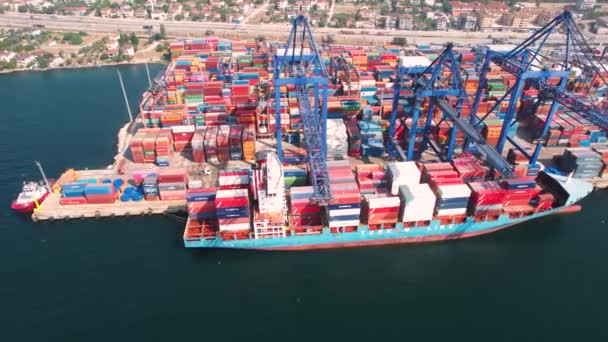 container-, luchtcontainerhaven en vrachtschip - Video