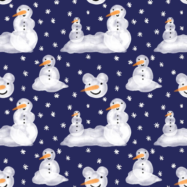 Зимовий безшовний сніговик та сніжинки для різдвяного паперу та дитячих блокнотів, аксесуарів та тканин. Високоякісна ілюстрація
 - Фото, зображення
