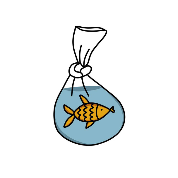 bir torba karalama ikonu içinde japon balığı, vektör illüstrasyonu - Vektör, Görsel