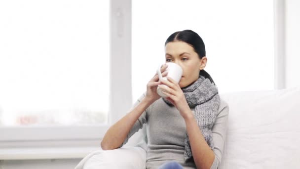 ill woman with flu at home - Felvétel, videó