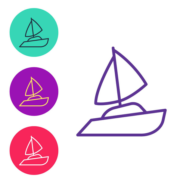 Set line Yacht sailboat or sailing ship icon isolated on white background. Sail boat marine cruise travel. Set icons colorful. Vector. - Vector, Image