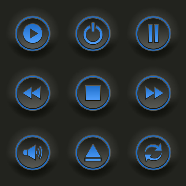 Blue round buttons for web player - Vektor, obrázek