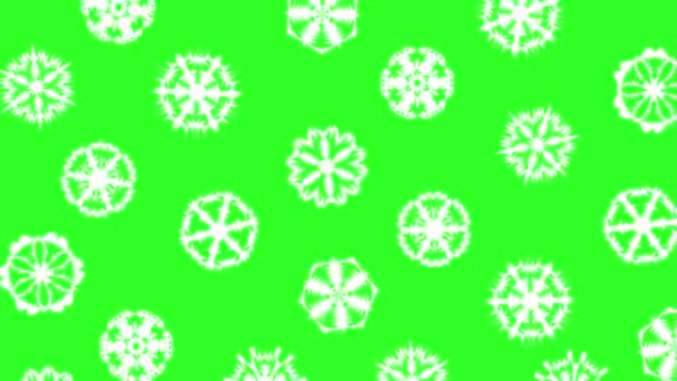 Kerstmis ander soort sneeuwvlokken, effect sneeuwval op een groen schermachtergrond. animatie. - Video