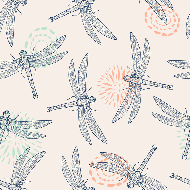 Vector colorful seamless pattern with dragonfly - Vector, Image
