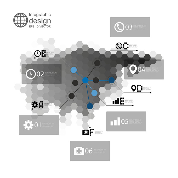 Eurasia map, infographic template for business design, hexagonal design vector illustration - Wektor, obraz