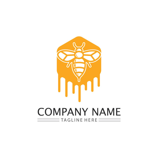 Honig und Biene Symbol Logo Vektor Tier Design und Illustration  - Vektor, Bild