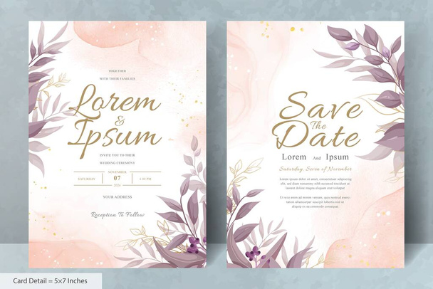 Elegant Wedding Invitation Card with Watercolor and Greenery Leaves - Vector, Imagen