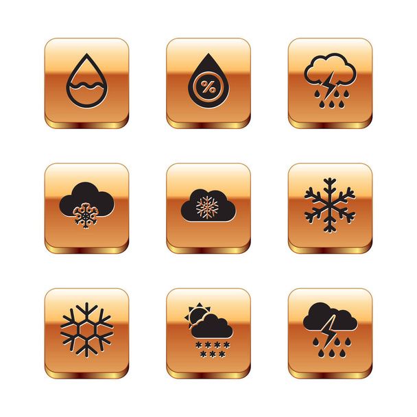 Set Water drop Snowflake Cloud with snow and sun and rain lightning icon. Vector. - Vector, Imagen