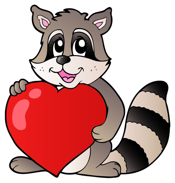Cute racoon holding heart - Vecteur, image