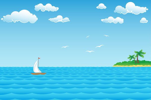 paisaje marino con isla
 - Vector, Imagen