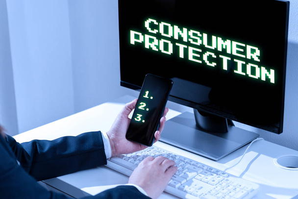 消費者の権利保護を確保するための消費者保護公正取引法を示すテキスト記号、ビジネスアプローチ消費者の権利保護を確保するための公正取引法 - 写真・画像