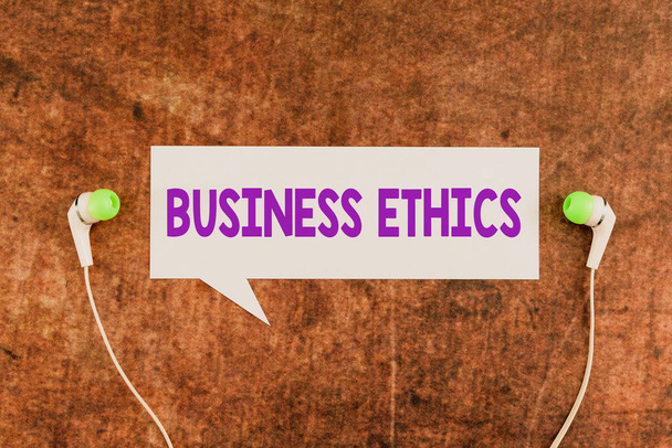 テキストの表示を書くビジネス倫理ビジネスの振る舞いを導く道徳的原則、ビジネスの振る舞いを導くビジネスアイデア道徳的原則 - 写真・画像